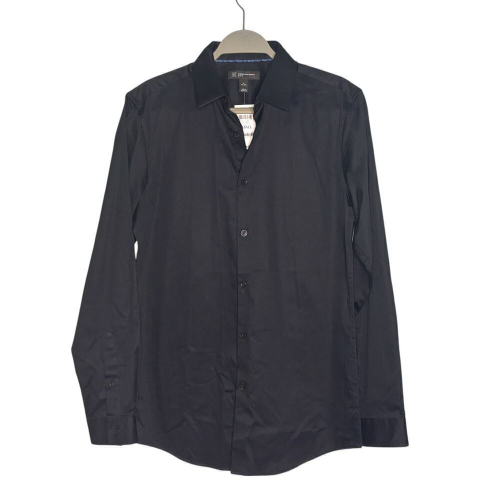 INC Men's Slim Fit Buttondown Shirt Black Size Small 14-14.5 Neck